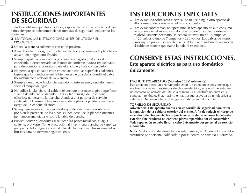 Instrucciones importantes de seguridad, Instrucciones especiales, Conserve estas instrucciones | Black & Decker D6000 User Manual | Page 6 / 17