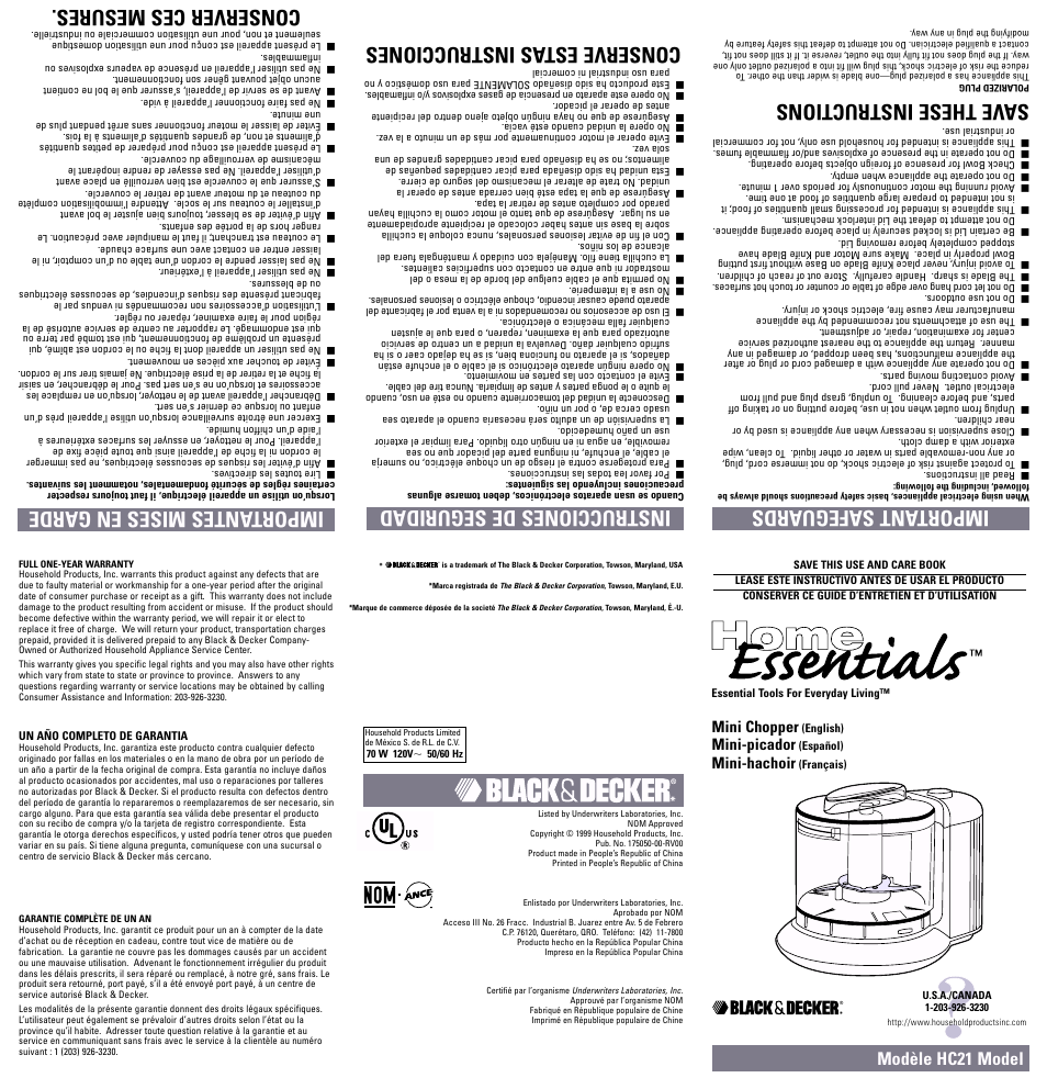 Black & Decker HC21 User Manual | 9 pages