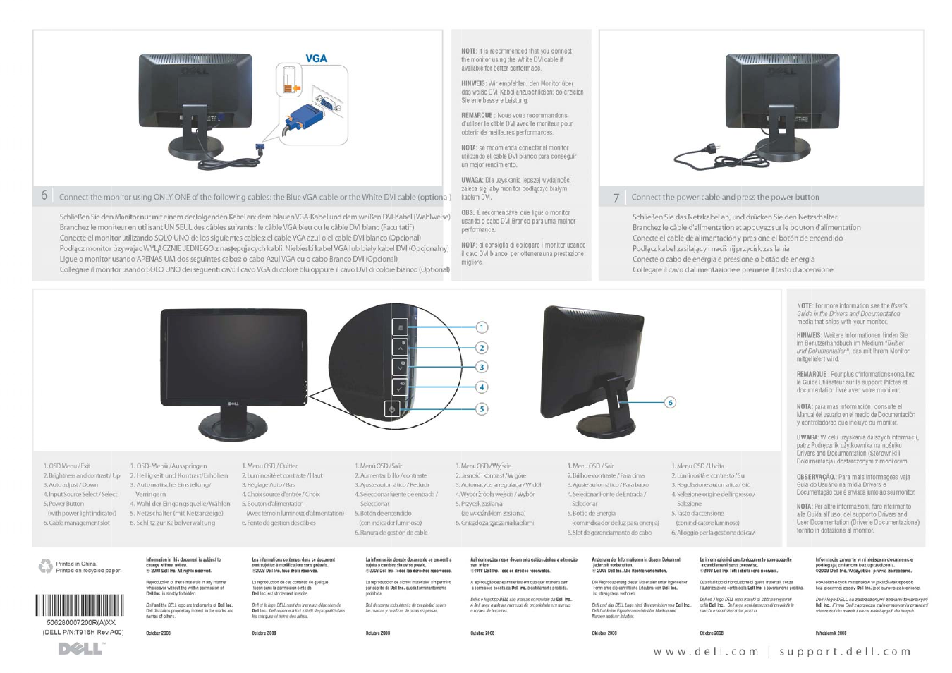 Www.dell.conn [ support.dell.com | Dell S1909WXWFP Monitor User Manual | Page 2 / 2