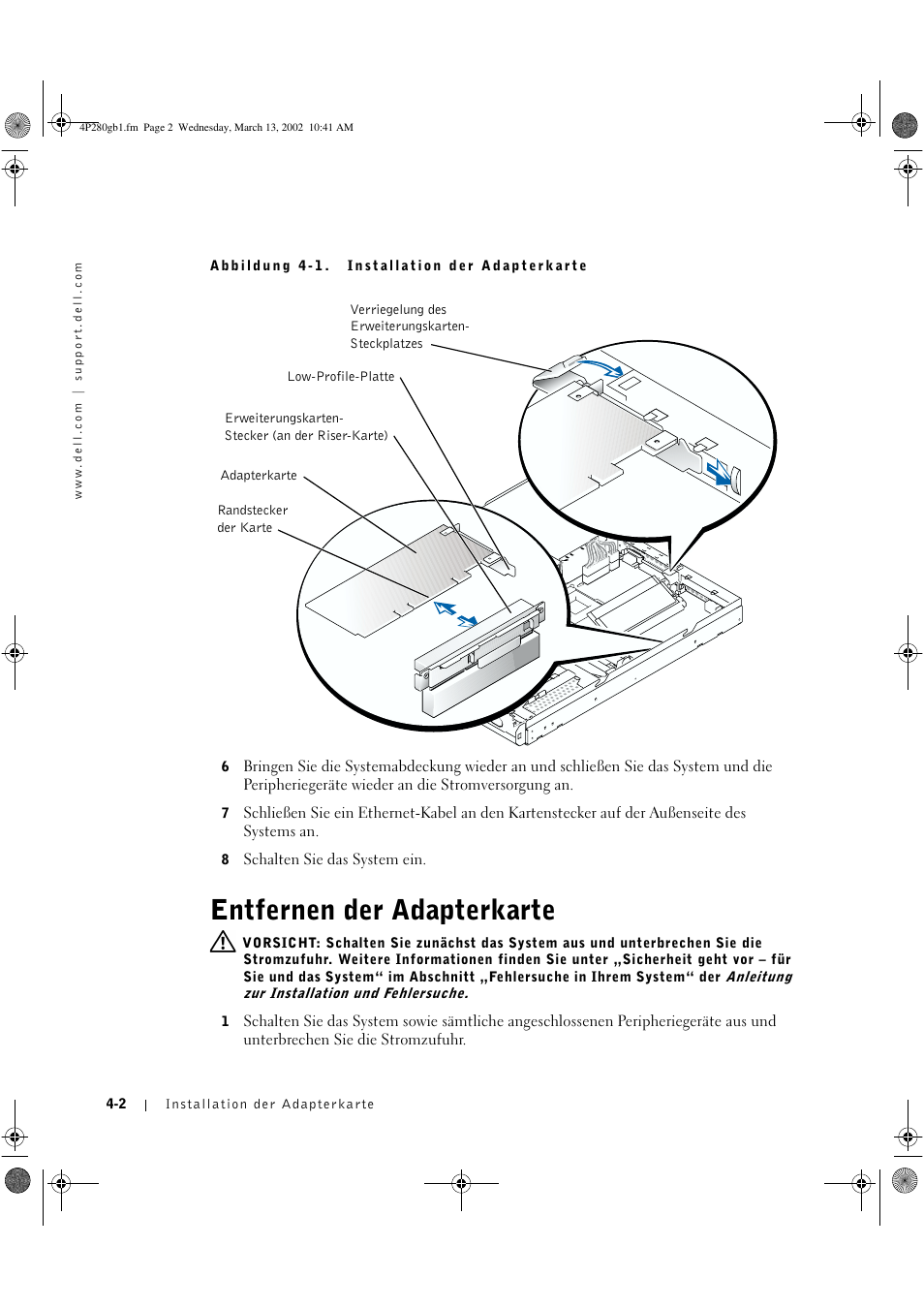 Entfernen der adapterkarte | Dell PowerVault 715N (Rackmount NAS Appliance) User Manual | Page 28 / 56