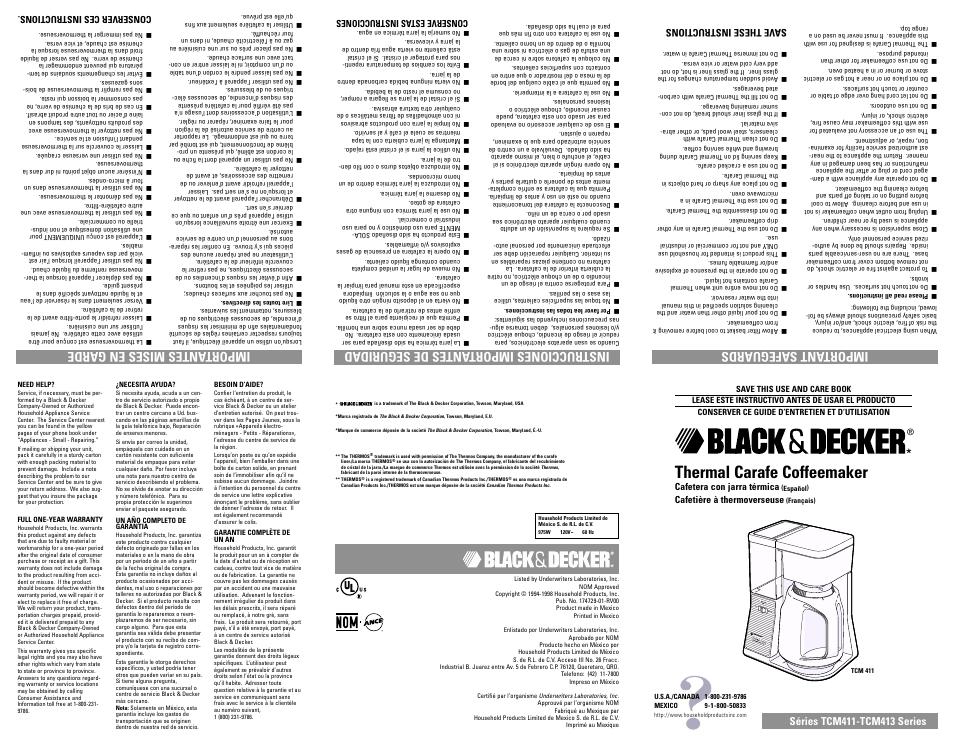 Thermal carafe coffeemaker | Black & Decker TCM413 User Manual | Page 6 / 7
