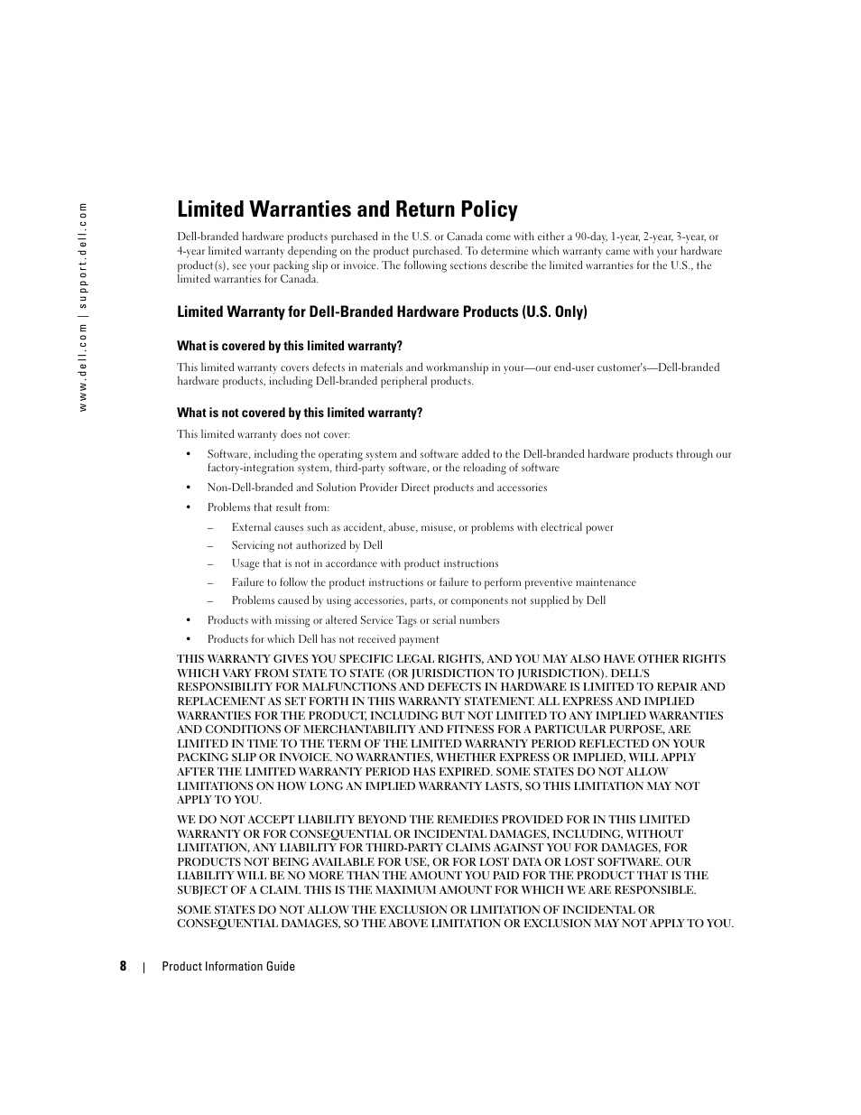 Limited warranties and return policy | Dell LCD TV W4200 User Manual | Page 10 / 74