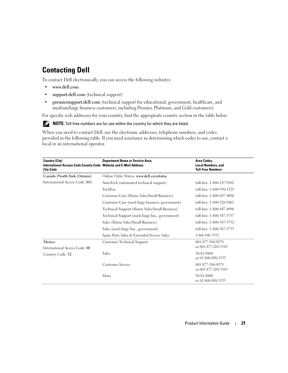 Contacting dell | Dell LCD TV W4200 User Manual | Page 23 / 74