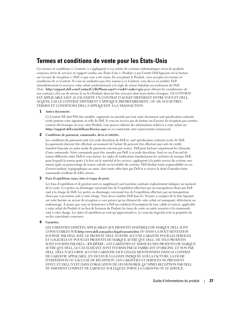 Termes et conditions de vente pour les états-unis | Dell LCD TV W4200 User Manual | Page 29 / 74