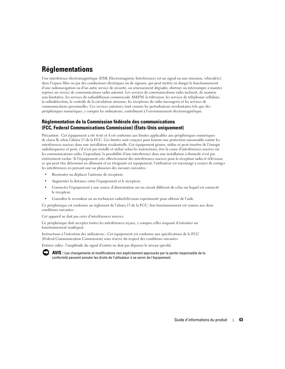 Réglementations | Dell LCD TV W4200 User Manual | Page 45 / 74