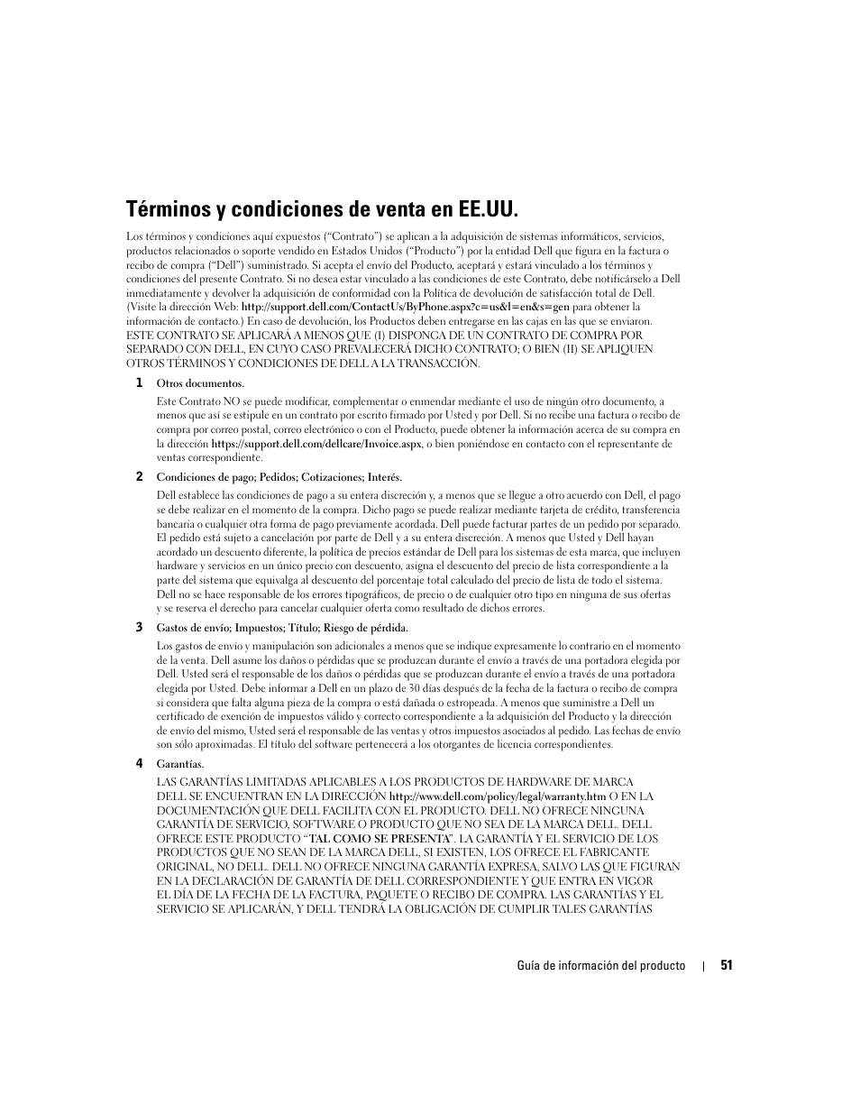 Términos y condiciones de venta en ee.uu | Dell LCD TV W4200 User Manual | Page 53 / 74