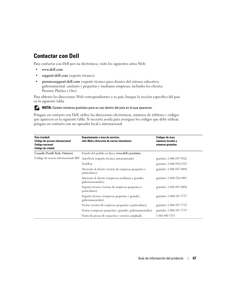 Contactar con dell | Dell LCD TV W4200 User Manual | Page 69 / 74