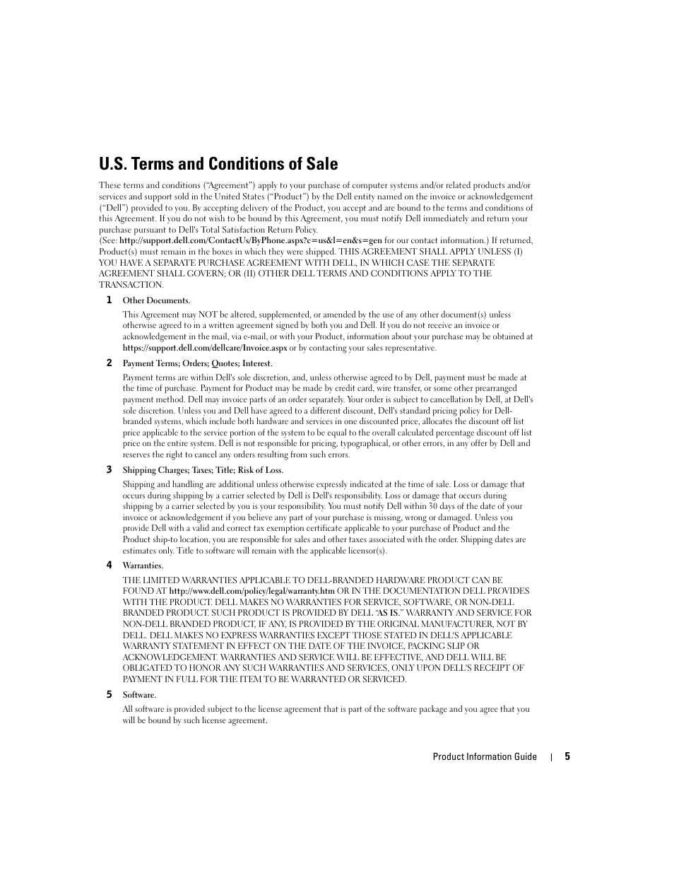 U.s. terms and conditions of sale | Dell LCD TV W4200 User Manual | Page 7 / 74