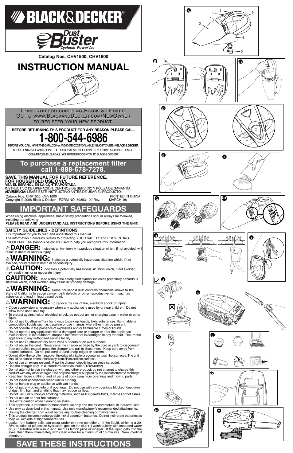 Black & Decker Dust Buster CHV1600 User Manual | 5 pages