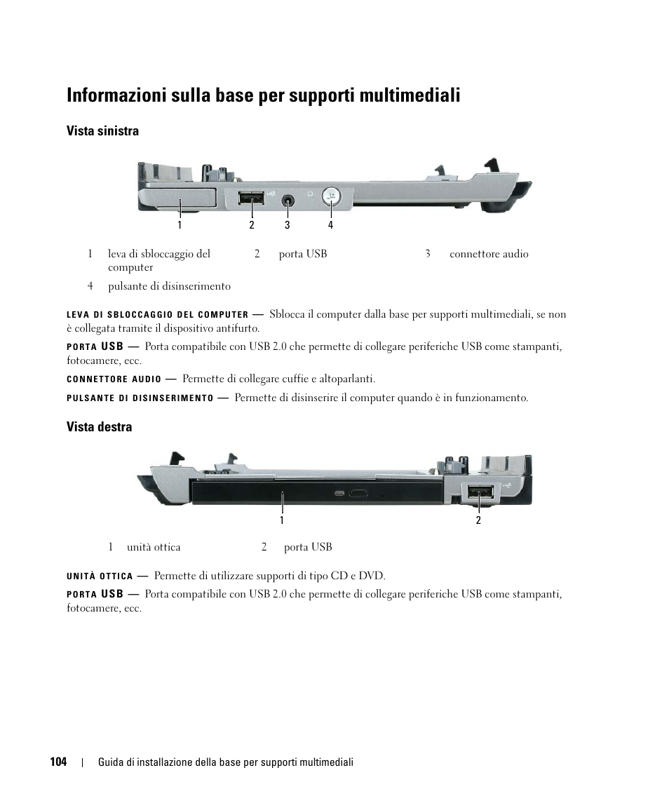 Informazioni sulla base per supporti multimediali, Vista sinistra, Vista destra | Dell Latitude D430 (Mid 2007) User Manual | Page 106 / 142