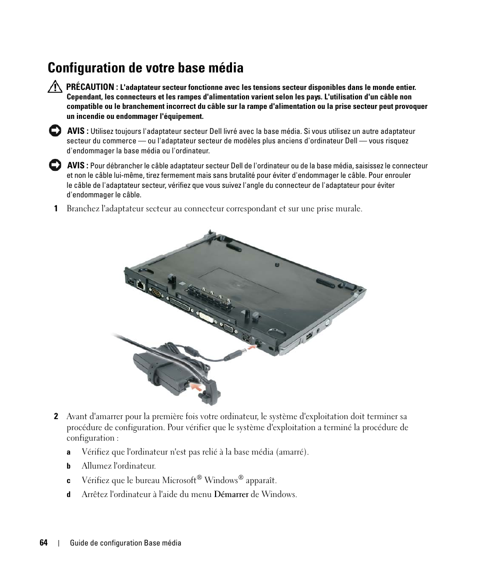 Configuration de votre base média | Dell Latitude D430 (Mid 2007) User Manual | Page 66 / 142