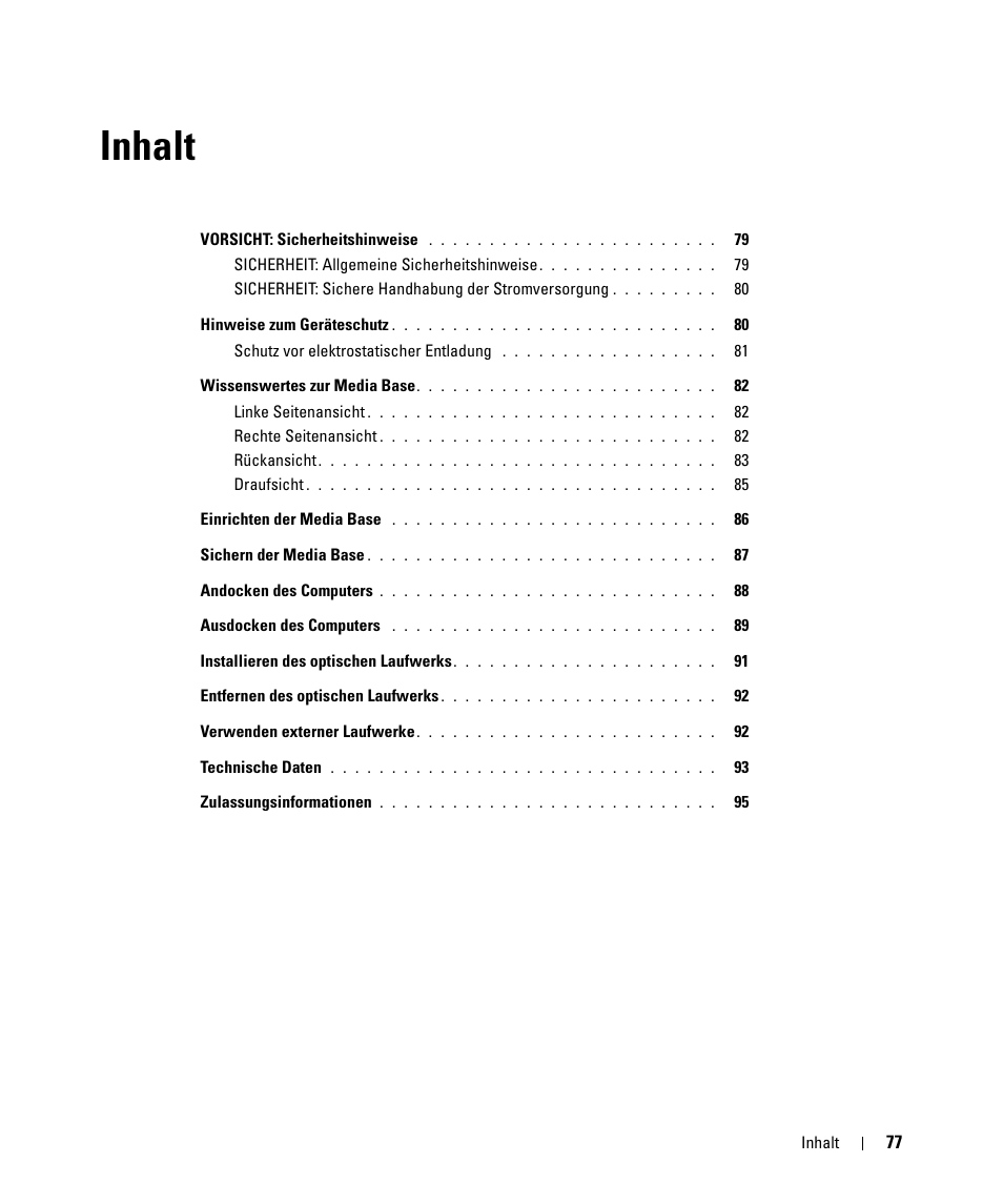 Inhalt | Dell Latitude D430 (Mid 2007) User Manual | Page 79 / 142