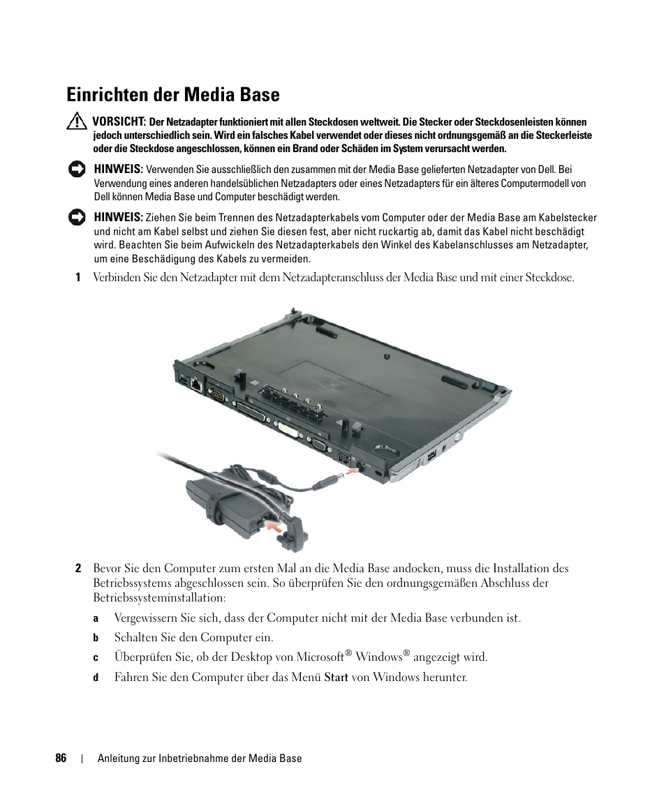 Einrichten der media base | Dell Latitude D430 (Mid 2007) User Manual | Page 88 / 142
