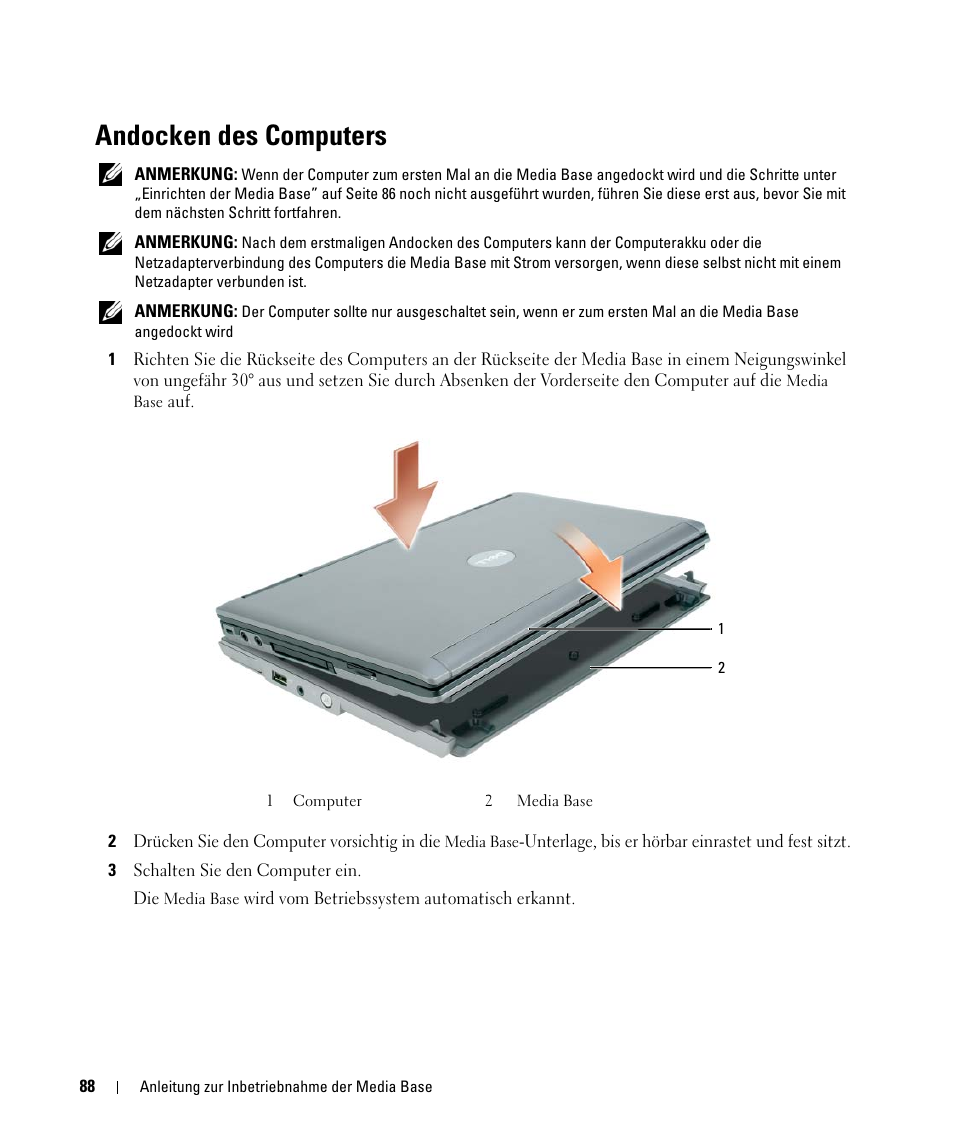 Andocken des computers | Dell Latitude D430 (Mid 2007) User Manual | Page 90 / 142