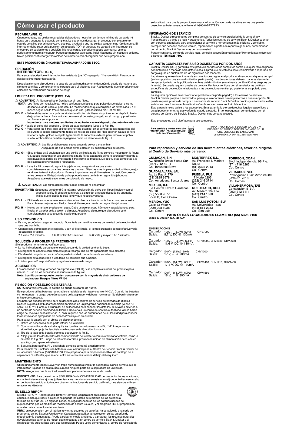 Cómo usar el producto | Black & Decker Dust Buster 90515256 User Manual | Page 4 / 4