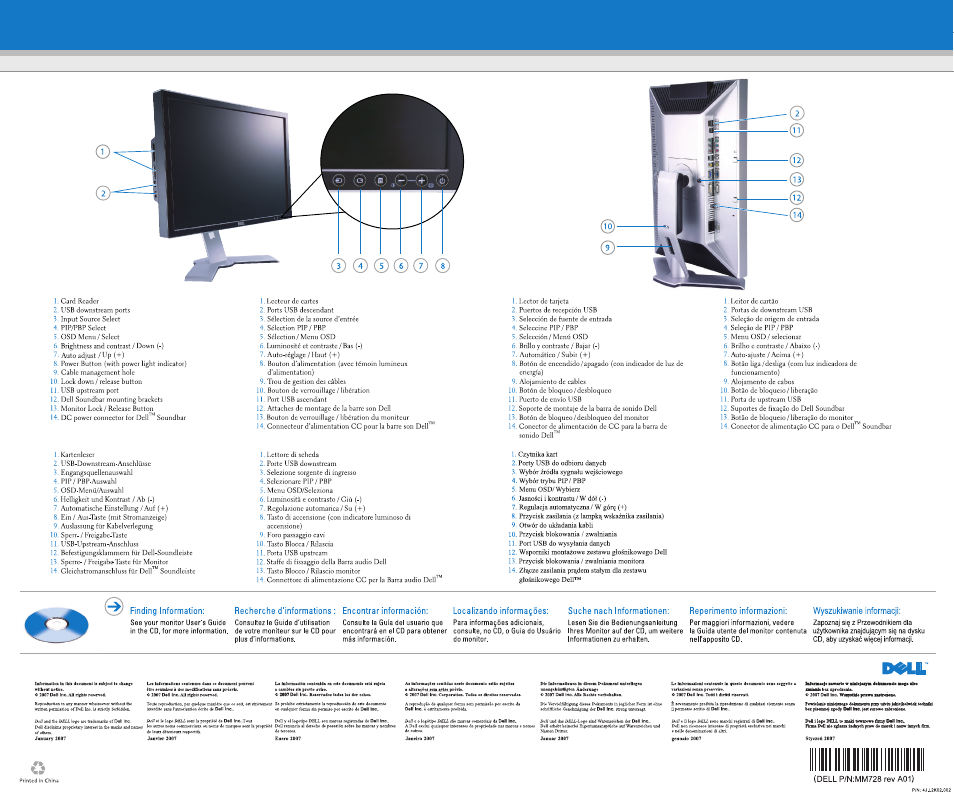 Finding information, Encontrar información, Suche nach informationen | Dell p/n:mm728 rev a01) | Dell 2407WFP-HC Monitor User Manual | Page 2 / 2