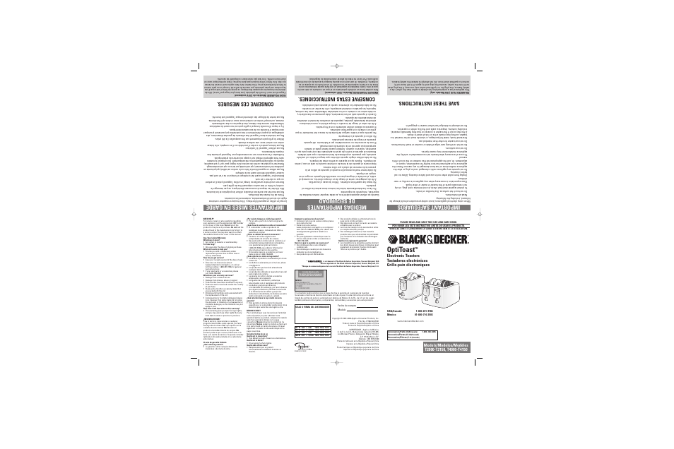 Black & Decker T4000-T4150 User Manual | 2 pages