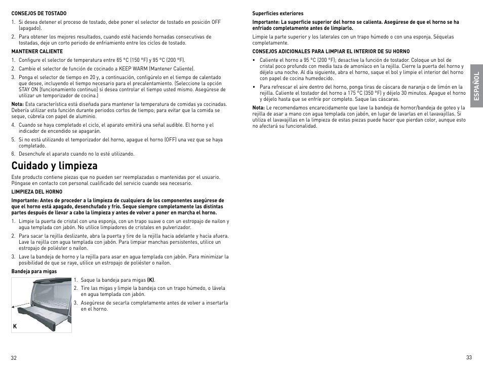 Cuidado y limpieza | Black & Decker Perfect Broil CTO4400B-11G User Manual | Page 17 / 35