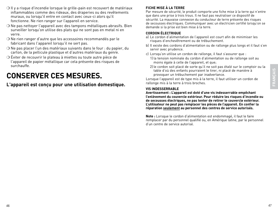 Conserver ces mesures | Black & Decker Perfect Broil CTO4400B-11G User Manual | Page 24 / 35