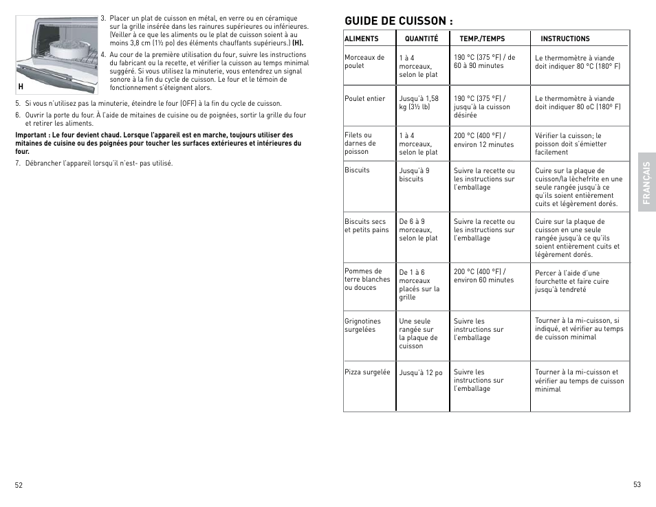 Guide de cuisson | Black & Decker Perfect Broil CTO4400B-11G User Manual | Page 27 / 35
