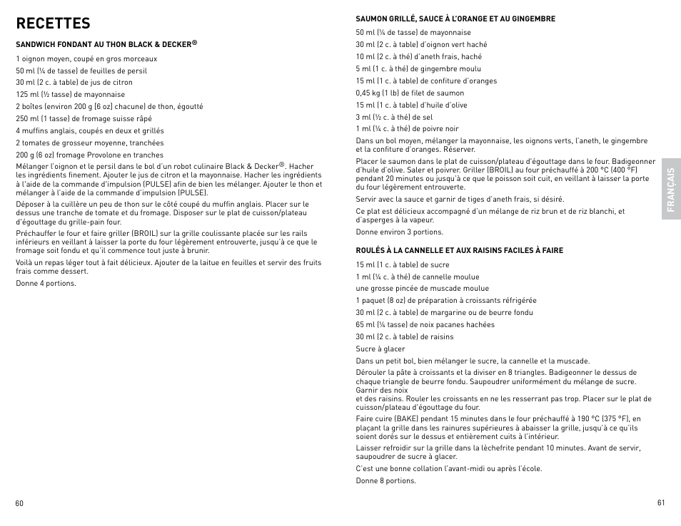 Recettes | Black & Decker Perfect Broil CTO4400B-11G User Manual | Page 31 / 35