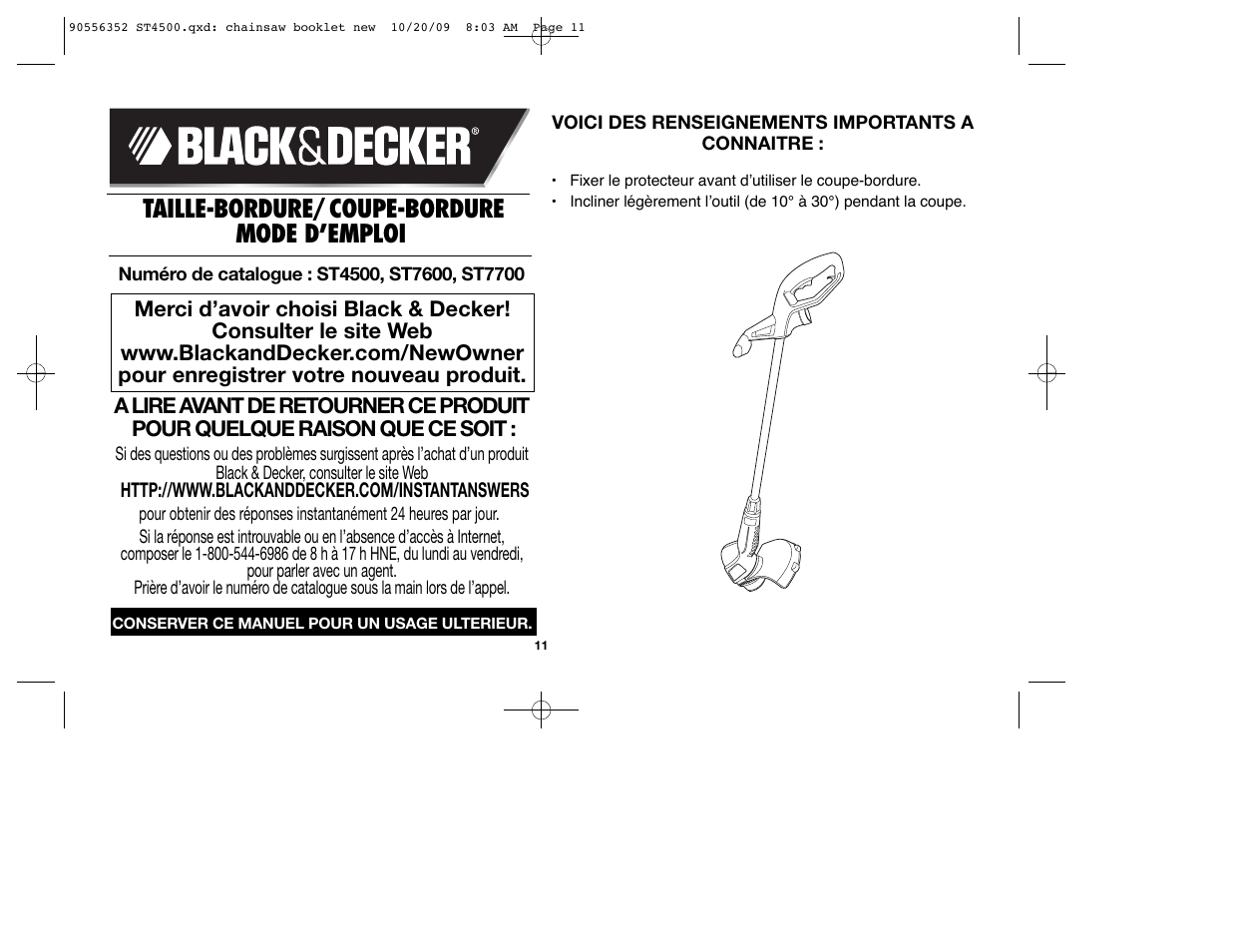 Taille-bordure/coupe-bordure mode d’emploi | Black & Decker ST7700 User Manual | Page 11 / 36