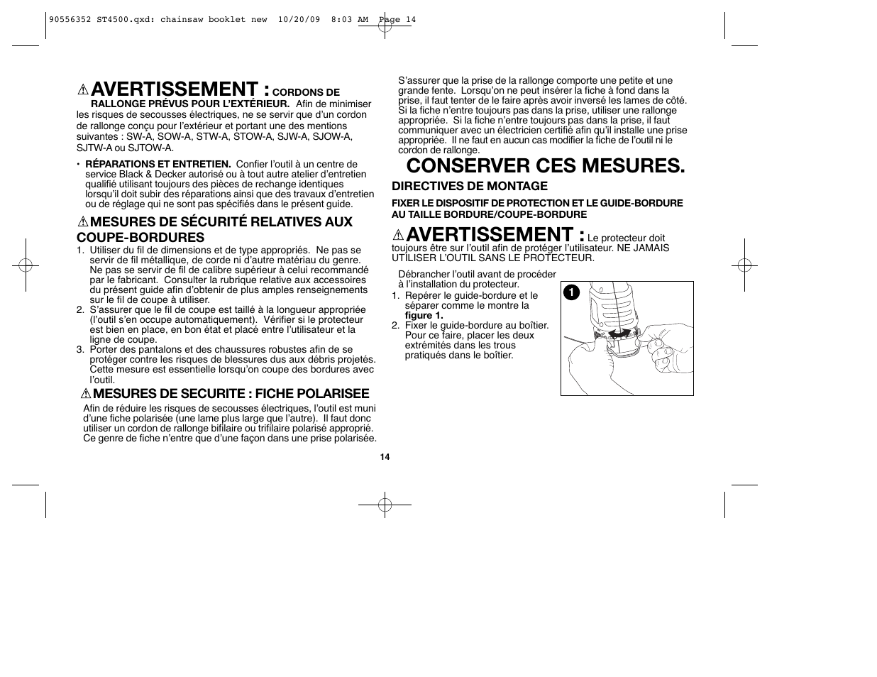 Avertissement, Conserver ces mesures | Black & Decker ST7700 User Manual | Page 14 / 36