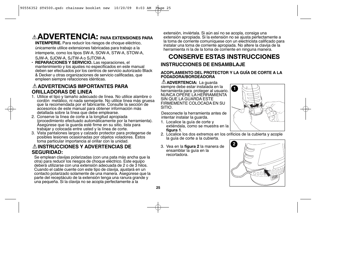 Advertencia, Conserve estas instrucciones | Black & Decker ST7700 User Manual | Page 25 / 36