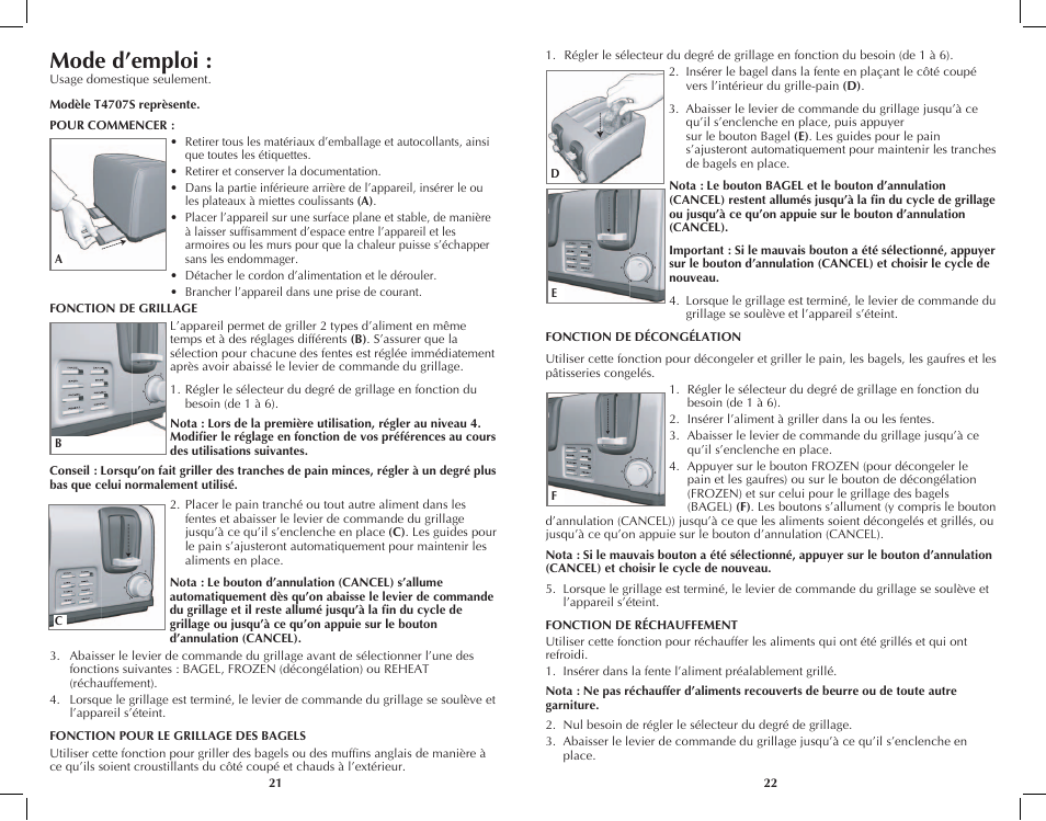Mode d’emploi | Black & Decker T2707S User Manual | Page 12 / 17
