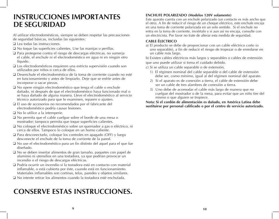 Instrucciones importantes de seguridad, Conserve estas instrucciones | Black & Decker T2707S User Manual | Page 6 / 17