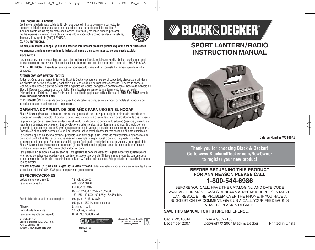 Black & Decker WS100AB User Manual | 8 pages