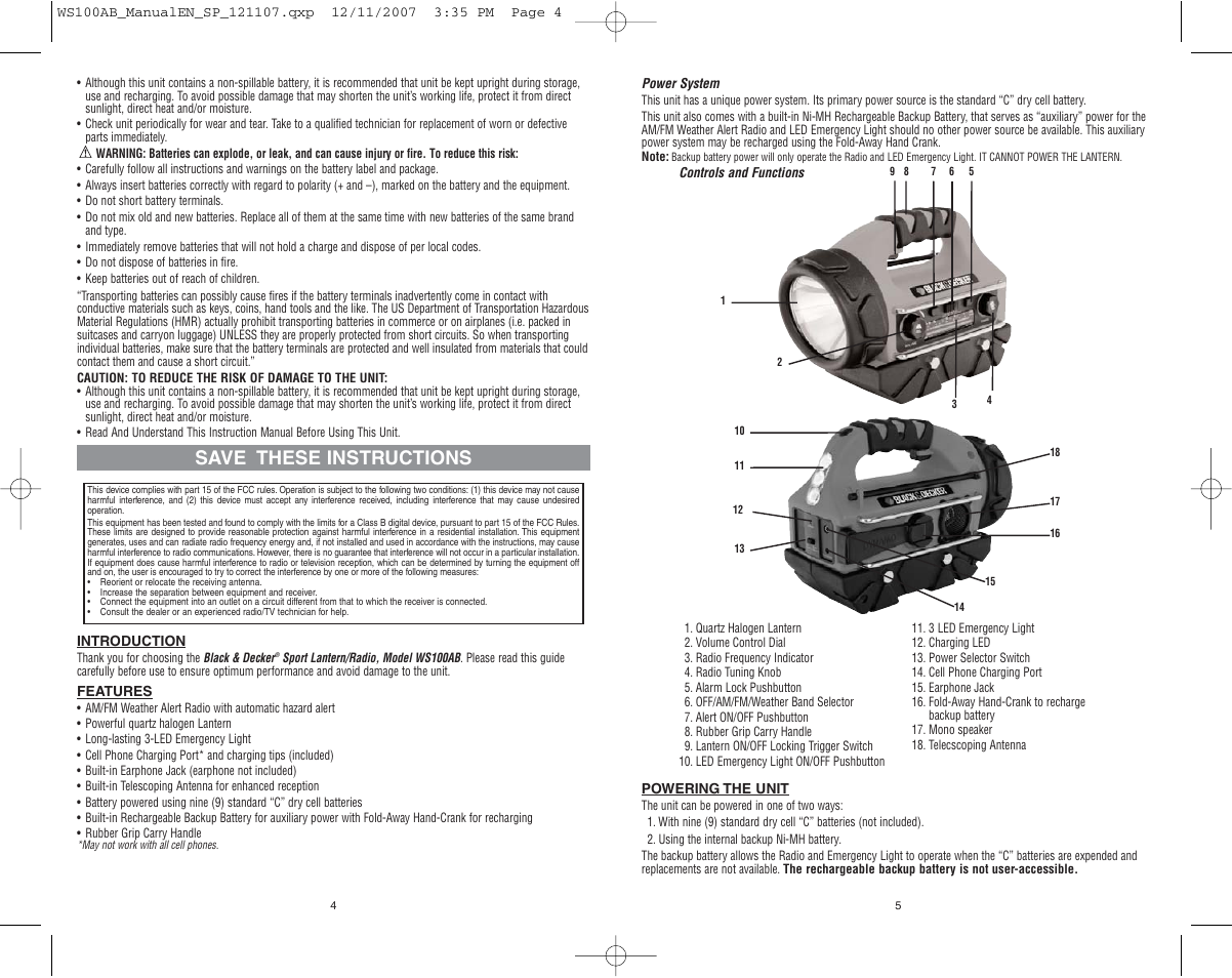 Save these instructions | Black & Decker WS100AB User Manual | Page 3 / 8