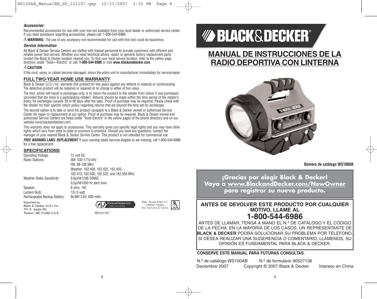 Black & Decker WS100AB User Manual | Page 5 / 8