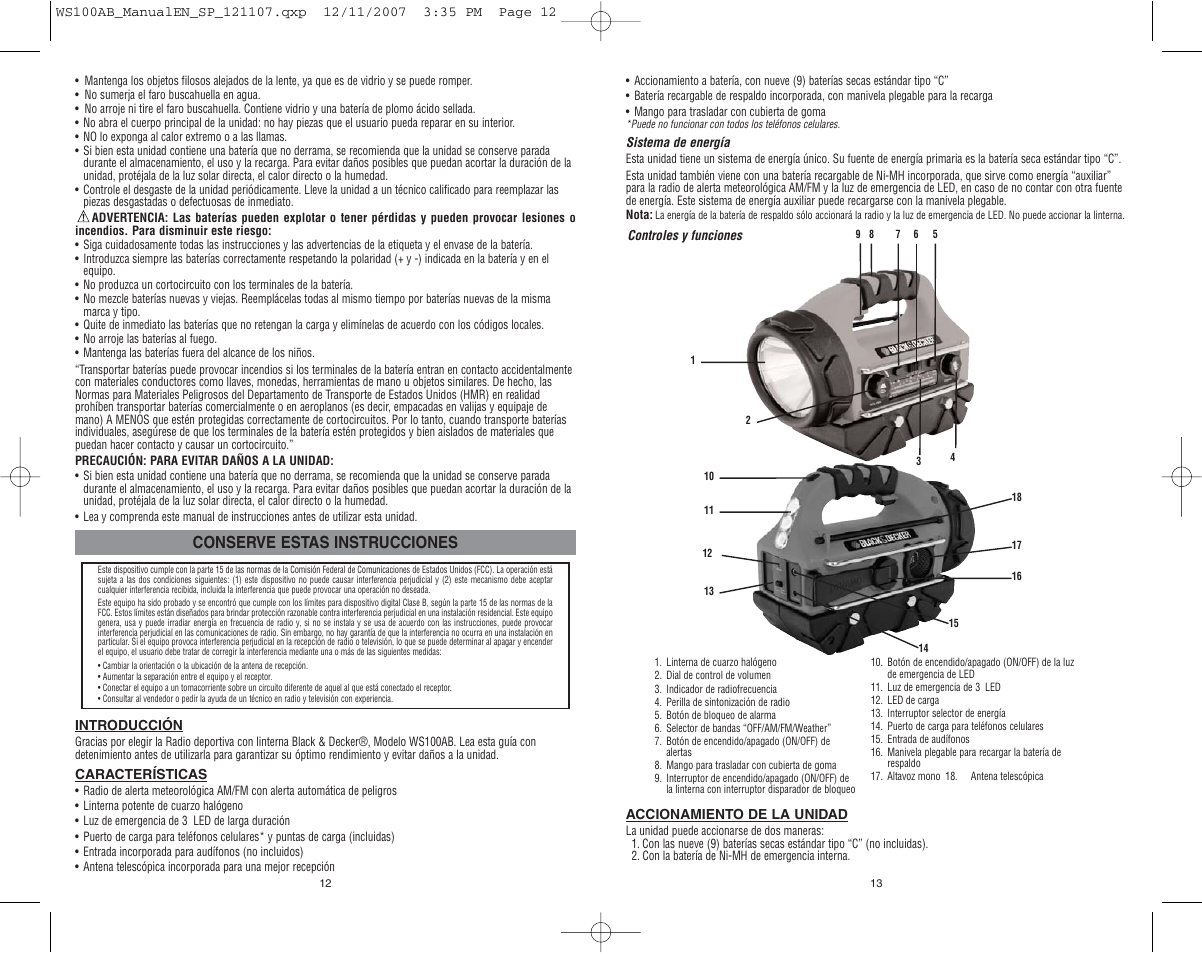 Conserve estas instrucciones | Black & Decker WS100AB User Manual | Page 7 / 8