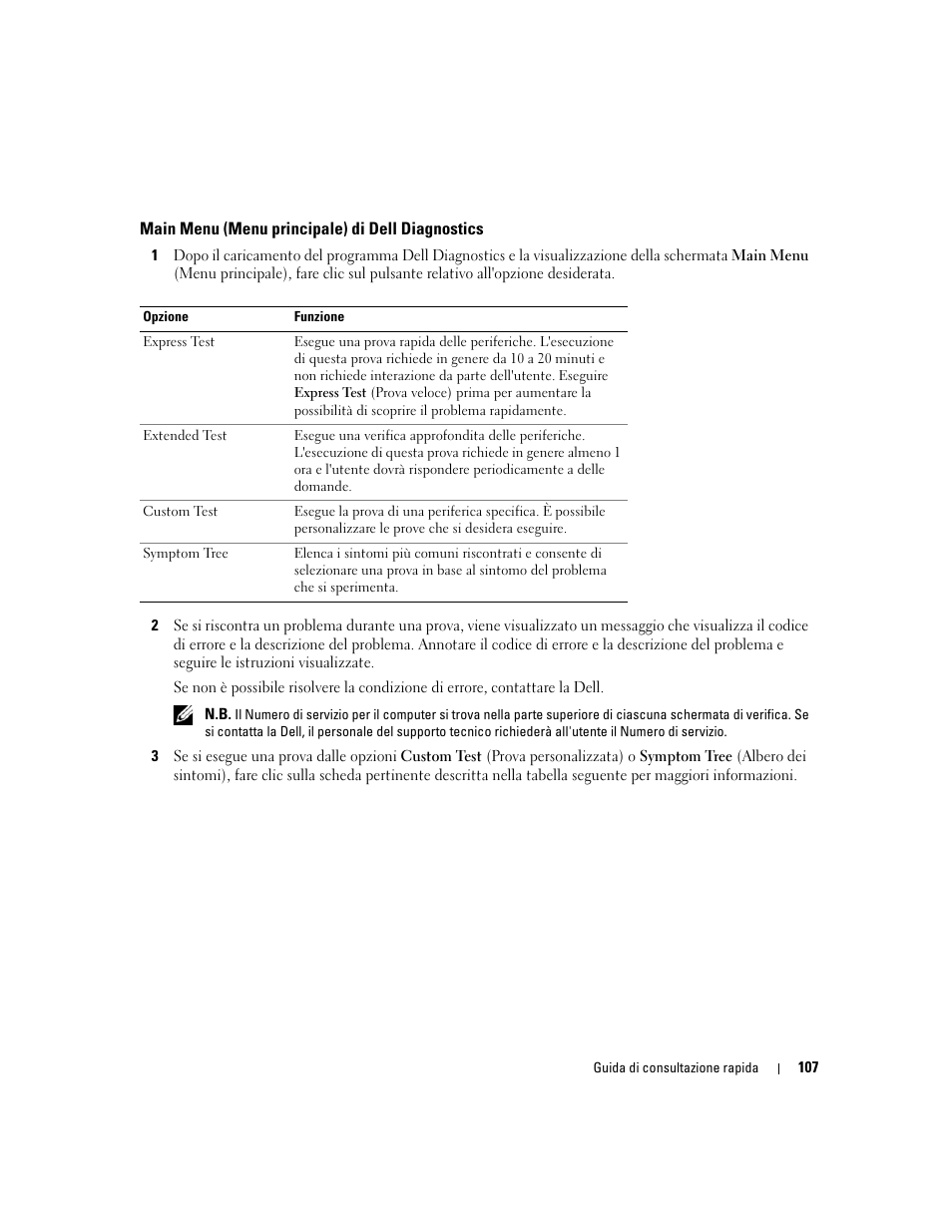 Main menu (menu principale) di dell diagnostics | Dell Latitude 131L User Manual | Page 107 / 132