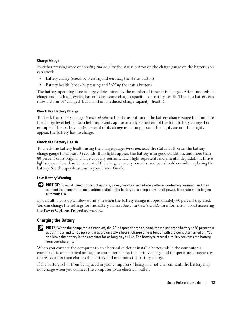 Charging the battery | Dell Latitude 131L User Manual | Page 13 / 132