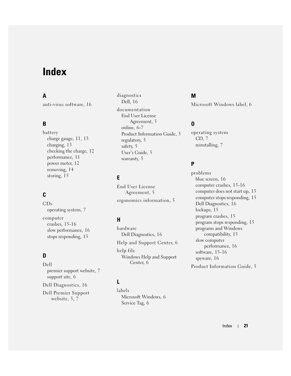 Index | Dell Latitude 131L User Manual | Page 21 / 132