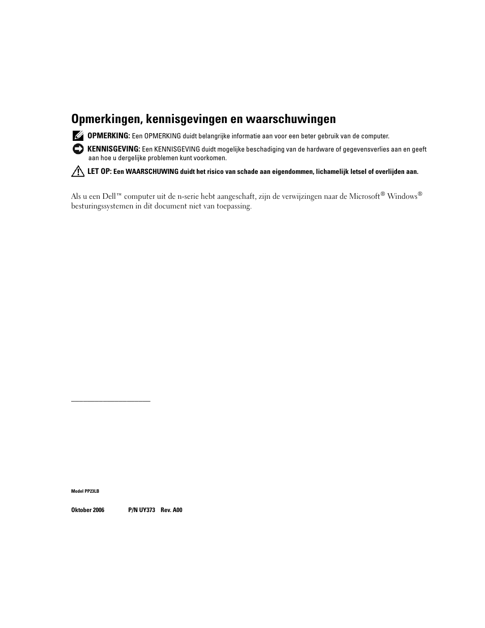 Opmerkingen, kennisgevingen en waarschuwingen | Dell Latitude 131L User Manual | Page 24 / 132