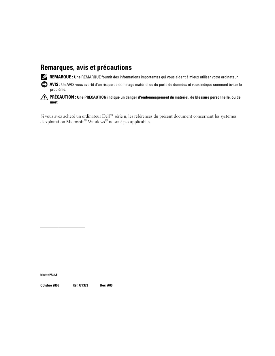 Remarques, avis et précautions | Dell Latitude 131L User Manual | Page 46 / 132