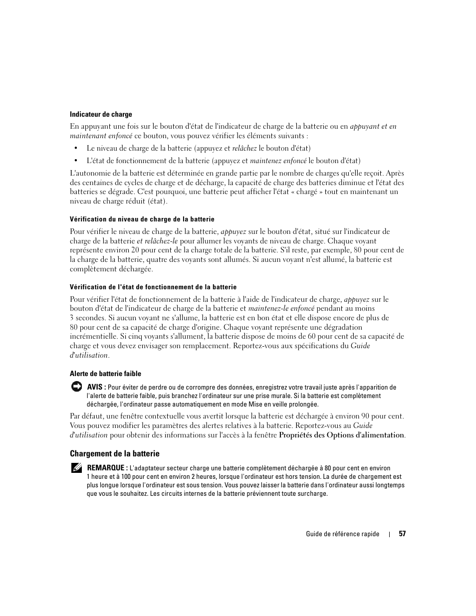 Chargement de la batterie | Dell Latitude 131L User Manual | Page 57 / 132