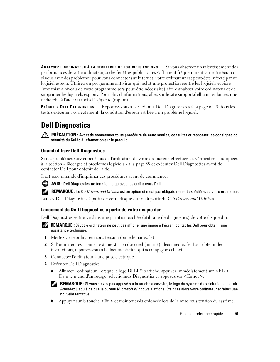 Dell diagnostics, Quand utiliser dell diagnostics | Dell Latitude 131L User Manual | Page 61 / 132