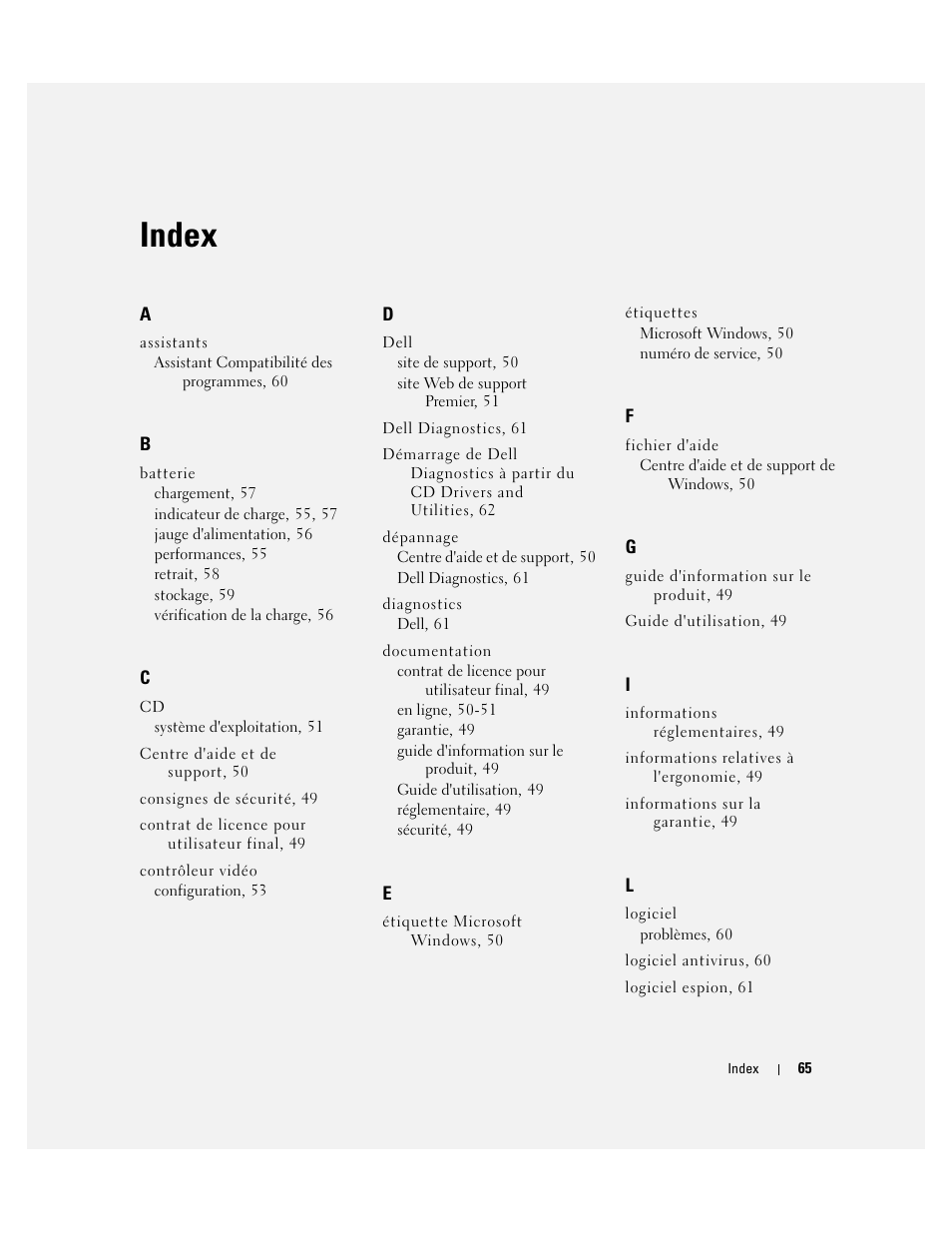 Index | Dell Latitude 131L User Manual | Page 65 / 132