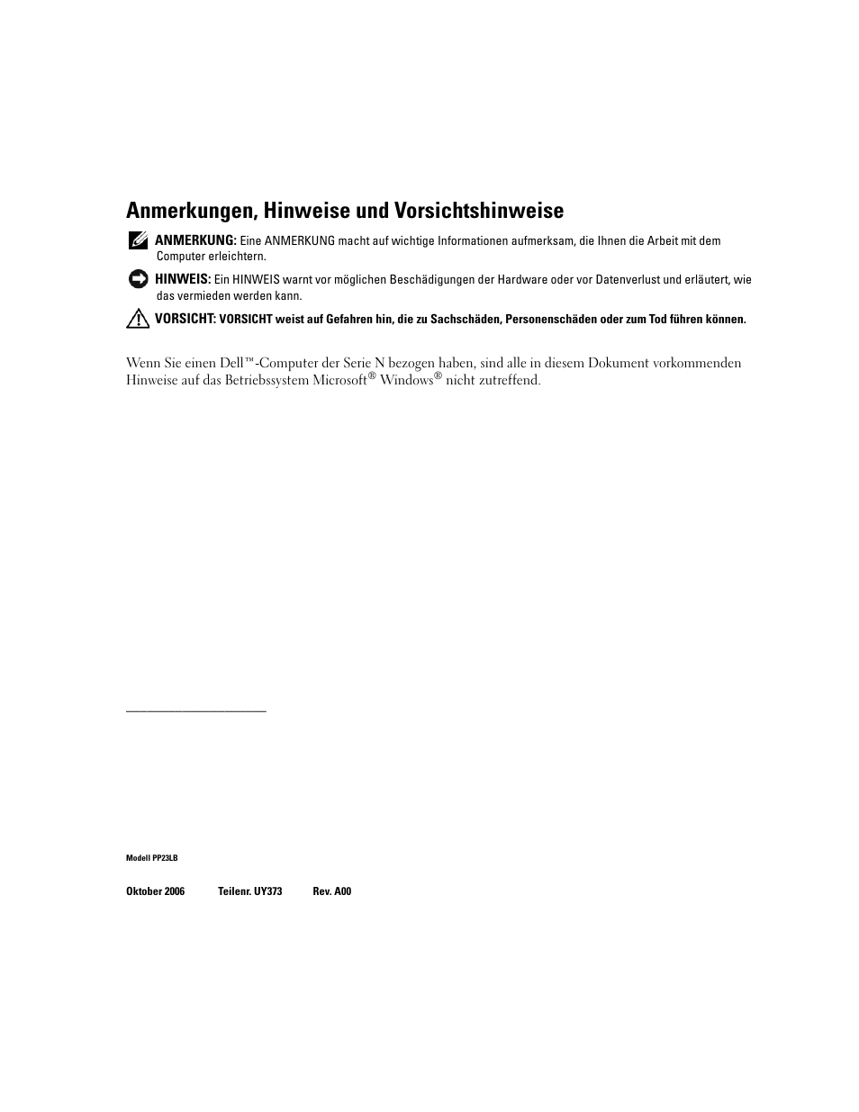 Anmerkungen, hinweise und vorsichtshinweise | Dell Latitude 131L User Manual | Page 68 / 132