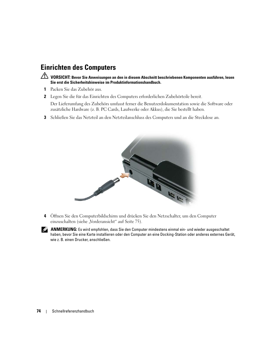 Einrichten des computers | Dell Latitude 131L User Manual | Page 74 / 132