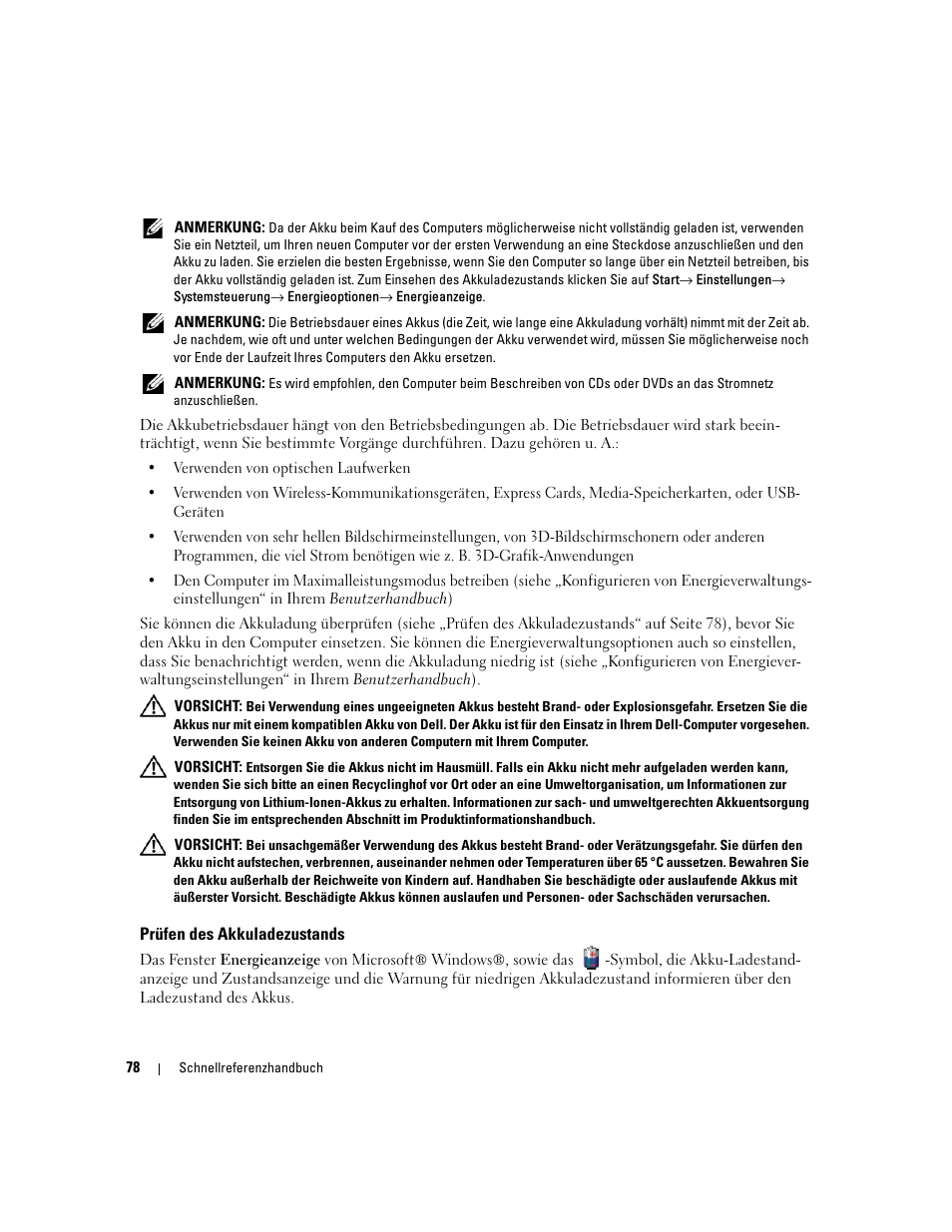 Prüfen des akkuladezustands | Dell Latitude 131L User Manual | Page 78 / 132