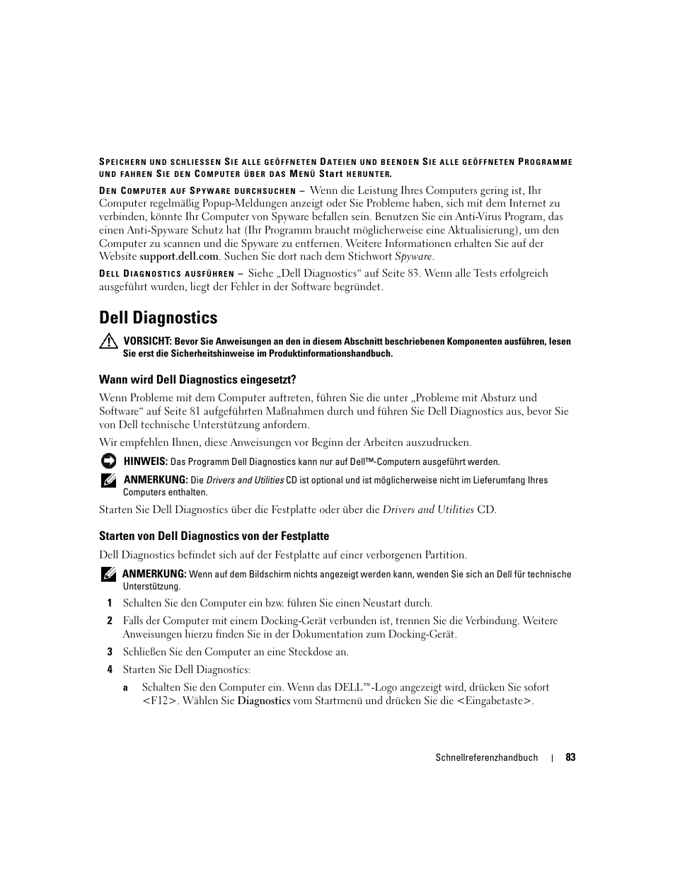 Dell diagnostics, Wann wird dell diagnostics eingesetzt, Starten von dell diagnostics von der festplatte | Dell Latitude 131L User Manual | Page 83 / 132