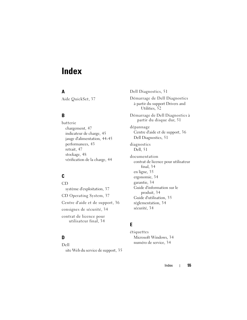 Index | Dell Precision M6300 (Late 2007) User Manual | Page 55 / 116