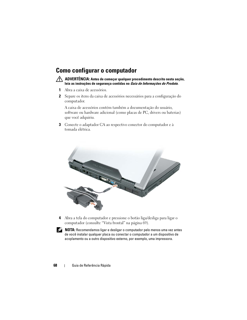 Como configurar o computador | Dell Precision M6300 (Late 2007) User Manual | Page 68 / 116