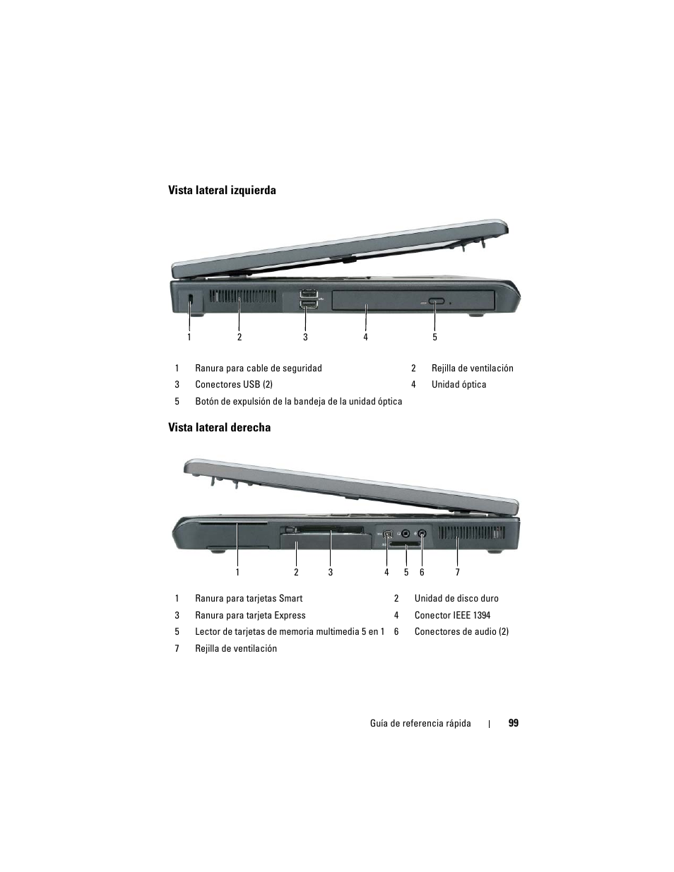 Vista lateral izquierda, Vista lateral derecha | Dell Precision M6300 (Late 2007) User Manual | Page 99 / 116