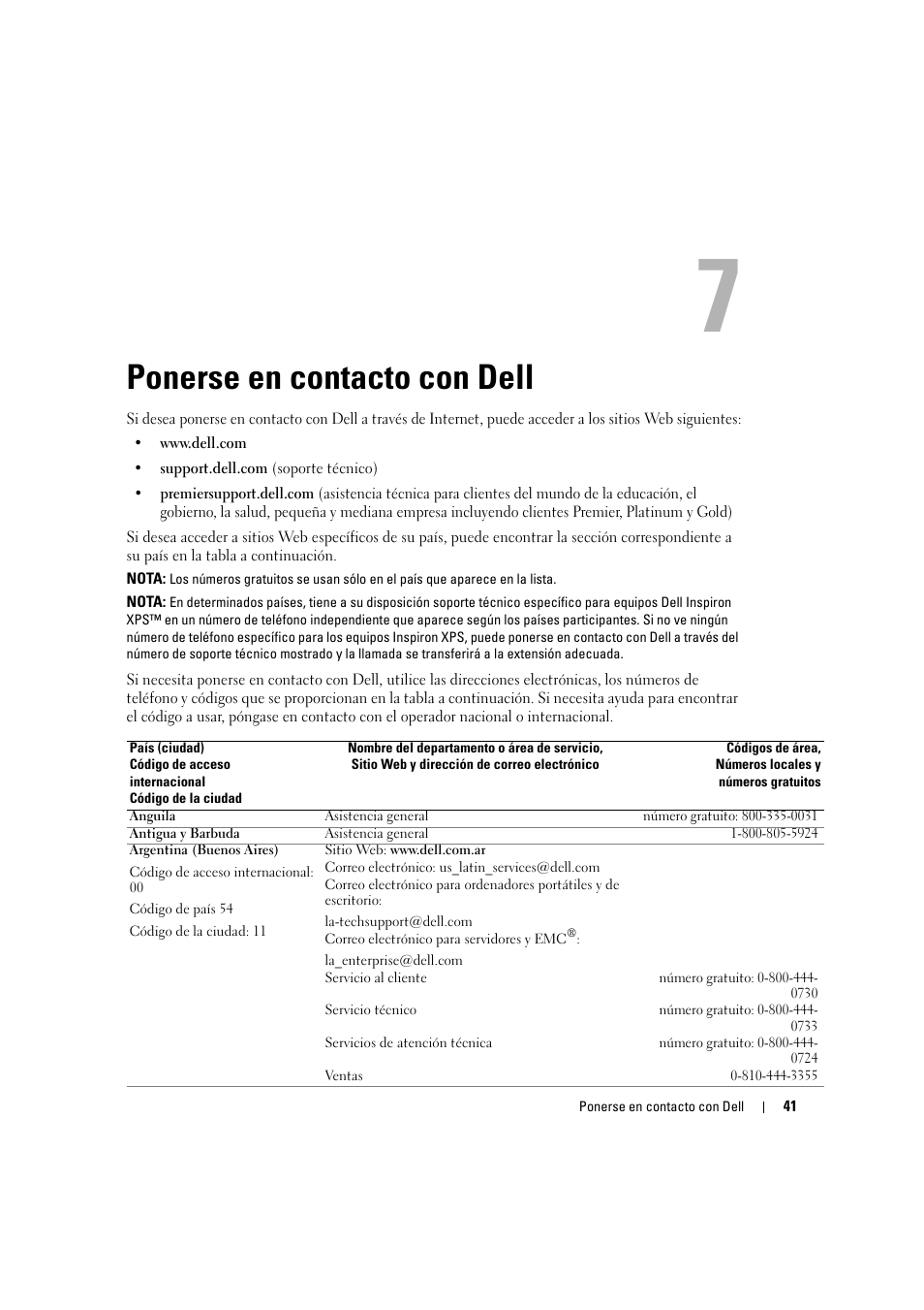 Ponerse en contacto con dell, 7 ponerse en contacto con dell | Dell LCD TV W2306C User Manual | Page 101 / 180